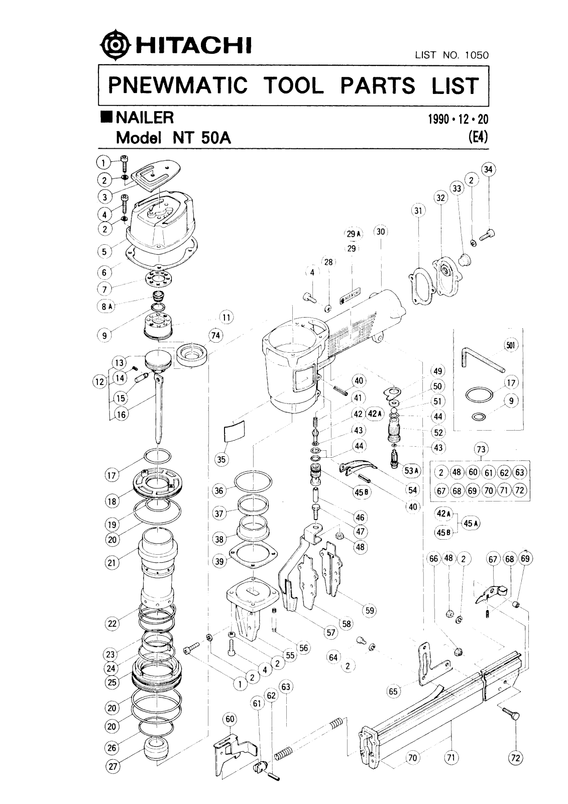 Hitachi NT50A PARTS LIST