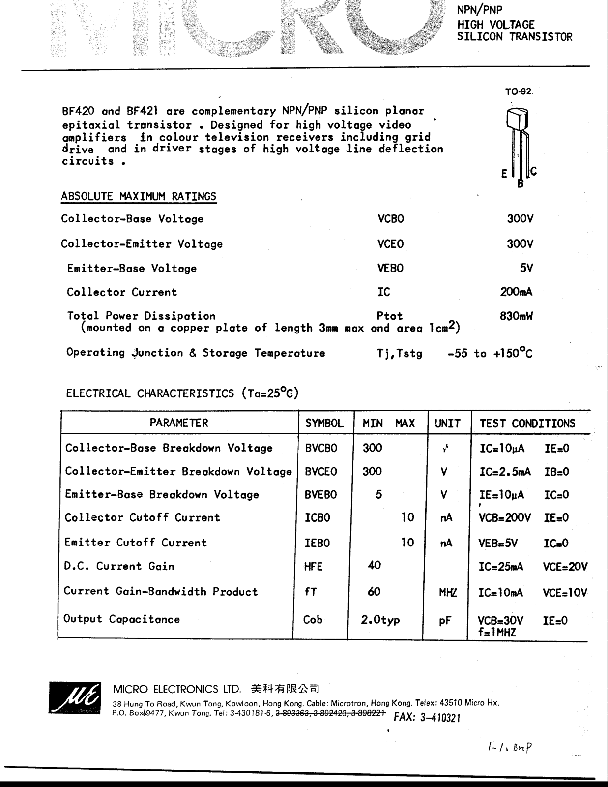 ME BF421, BF420 Datasheet