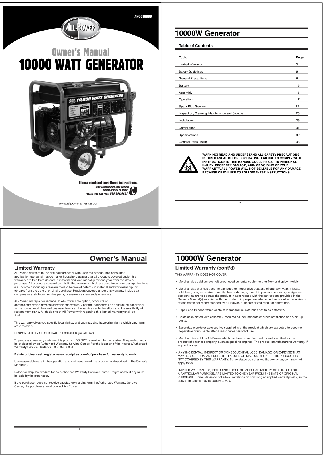 All-power APGG10000 User Manual