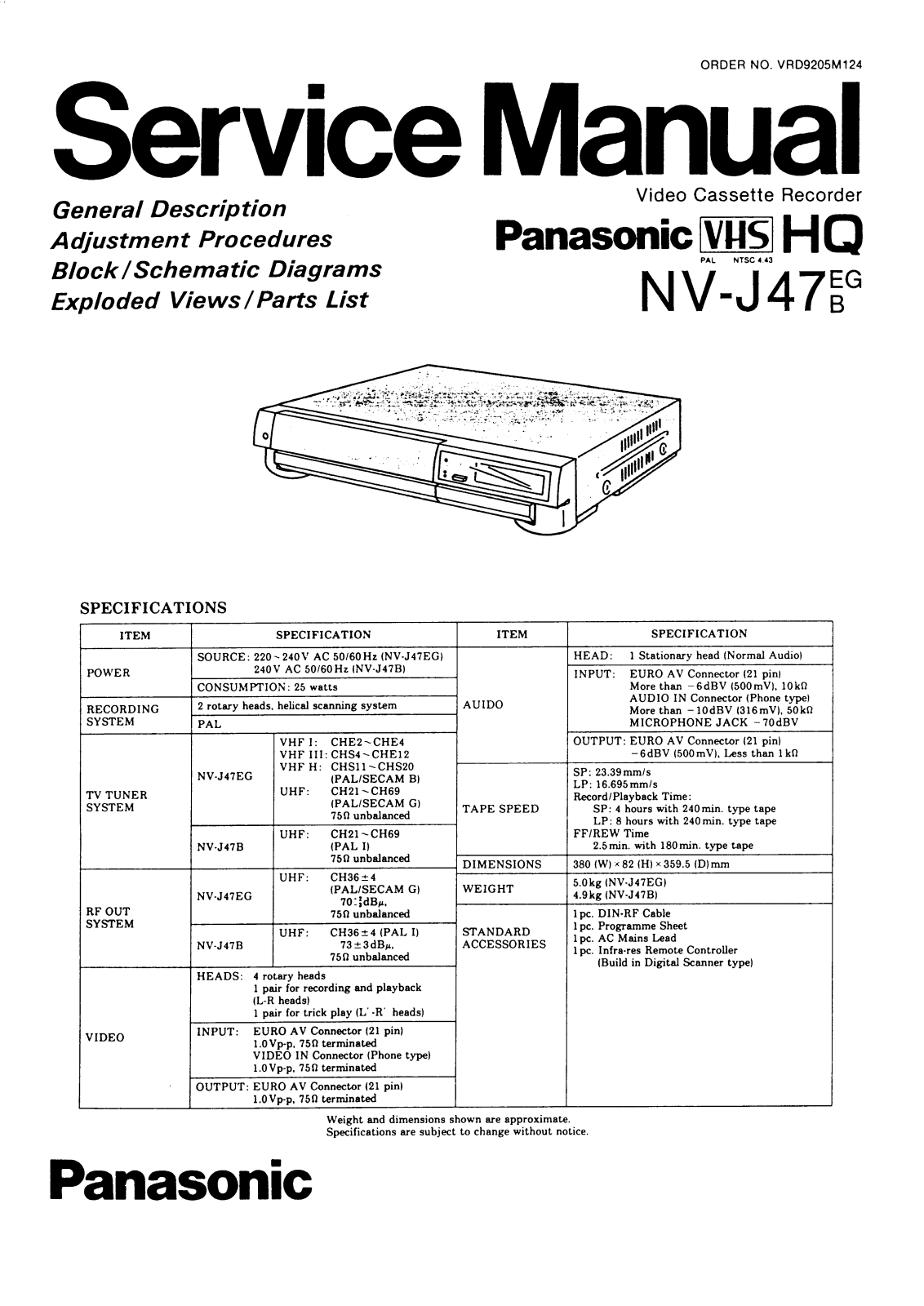 Panasonic NV-J47 Service Manual