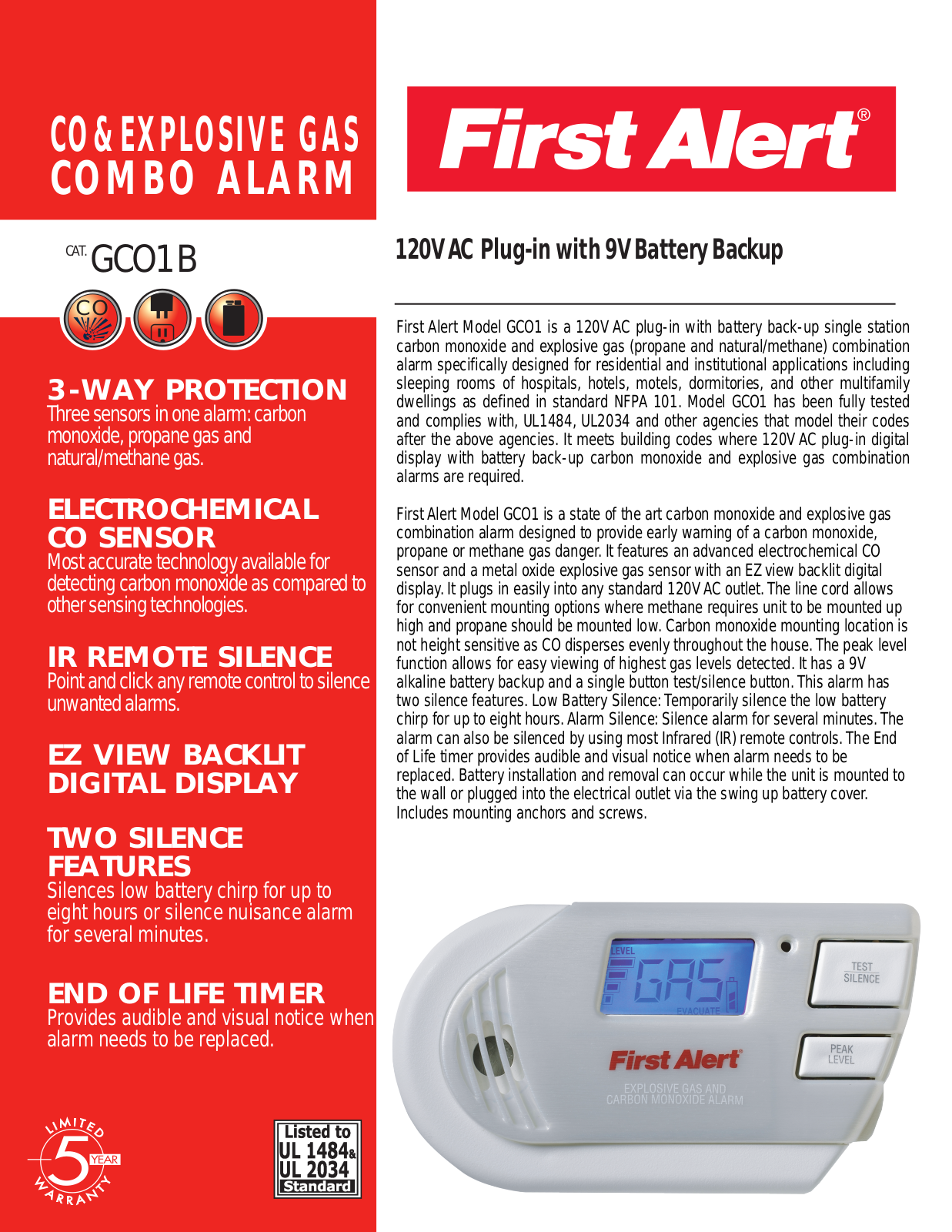 First Alert GCO1B User Manual