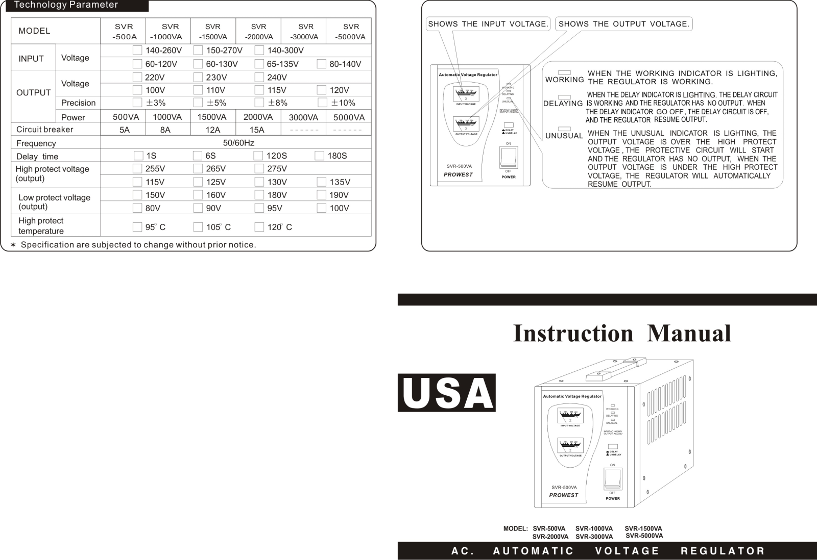 Prowest SVR-1000VA, SVR-500VA User Manual