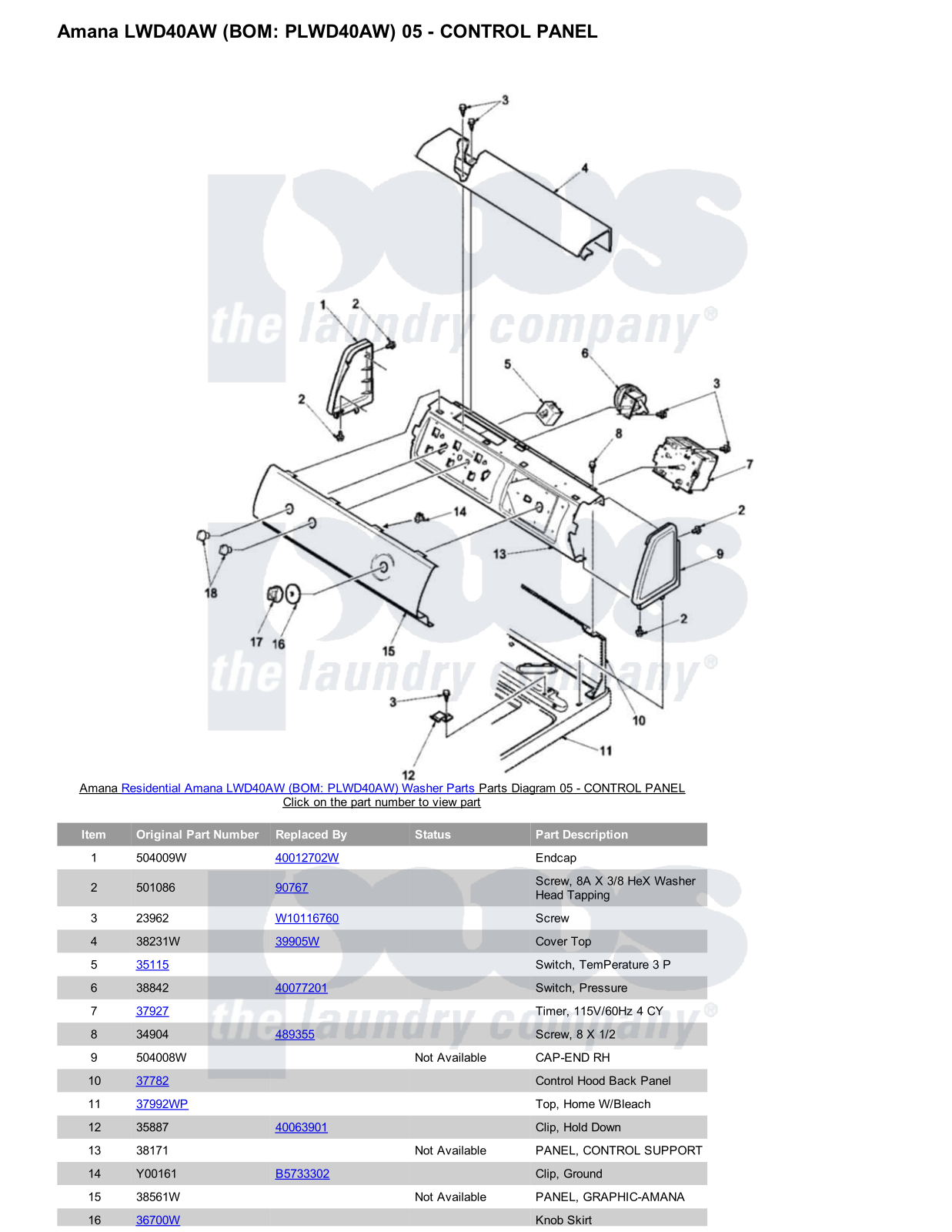 Amana LWD40AW Parts Diagram