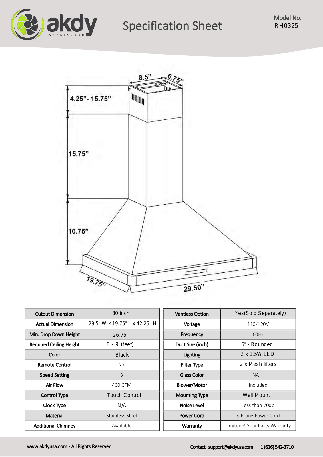 AKDY RH0325 Specifications