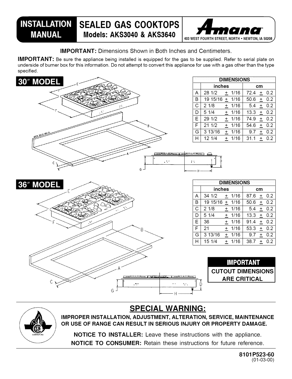 Amana AKS3040BWW, AKS3040BSS, AKS3040BCC Installation Guide - ManualMachine.com