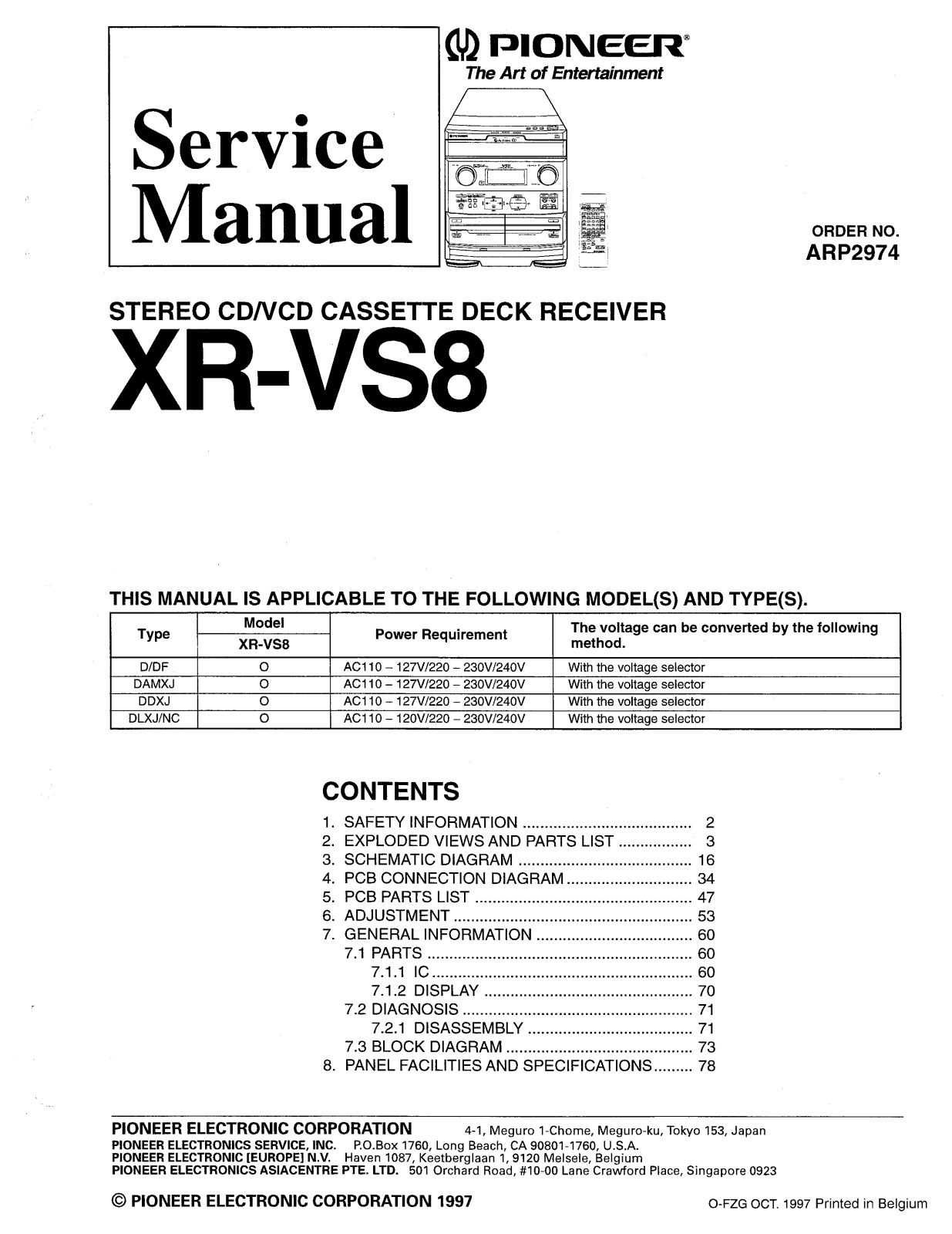 Pioneer XRVS-8 Service manual