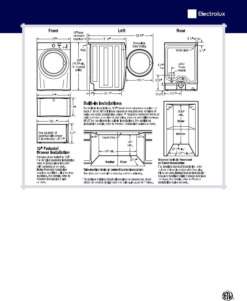 Electrolux EIMED55QT, EIMED55IIW Specification Sheet