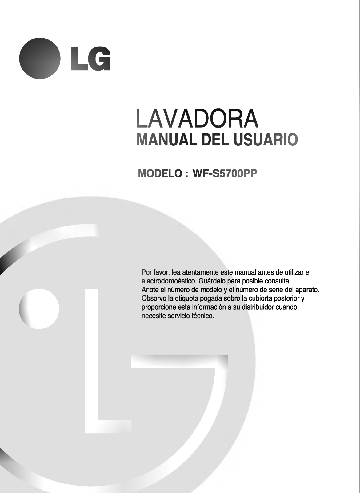 LG WF-S5700PMP Owner's manual