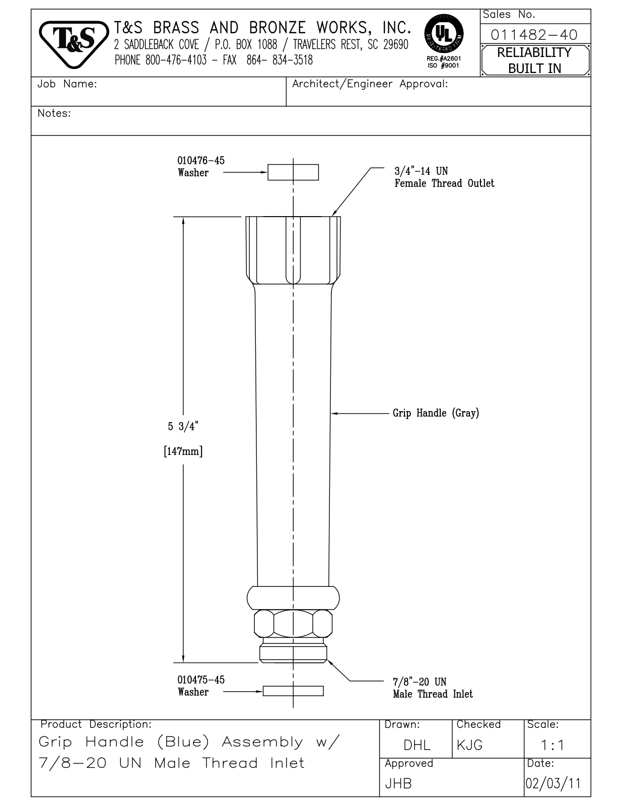 T&S Brass 011482-40 User Manual