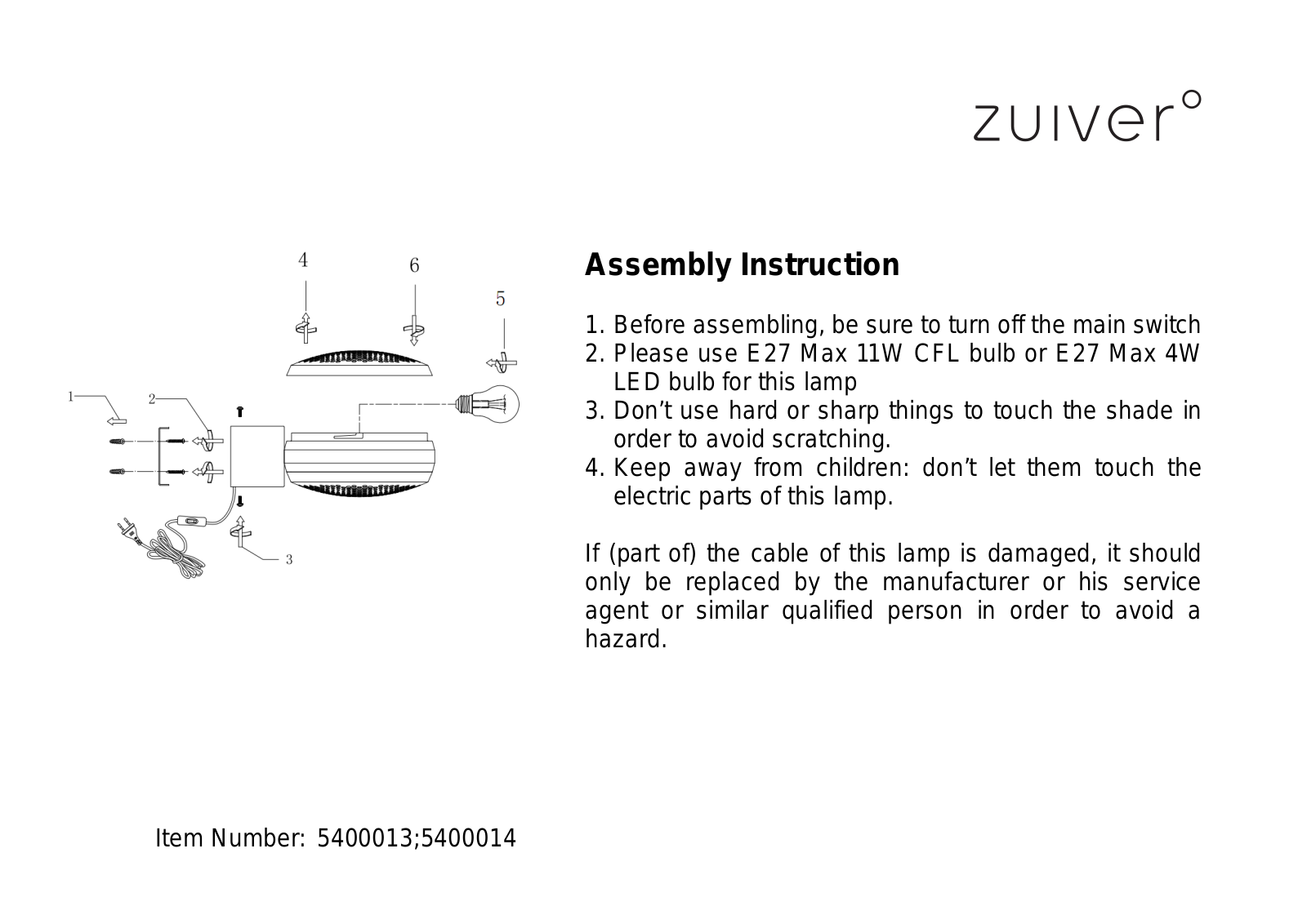 Zuiver ZIVE1289 Installation & Assembly - ManualMachine.com
