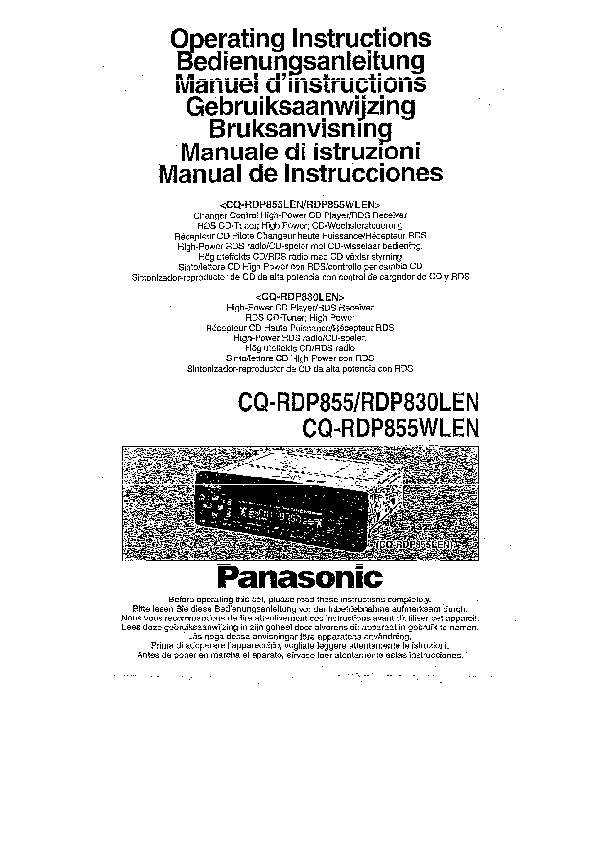 Panasonic CQ-RDP855 User Manual