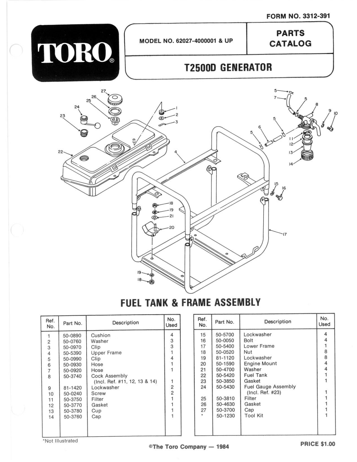 Toro 62027 Parts Catalogue