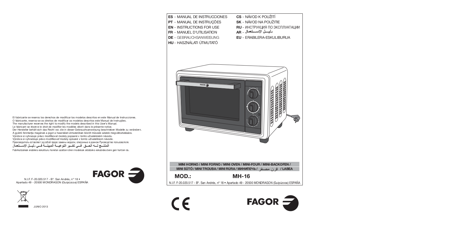 Fagor MH-16 User Manual