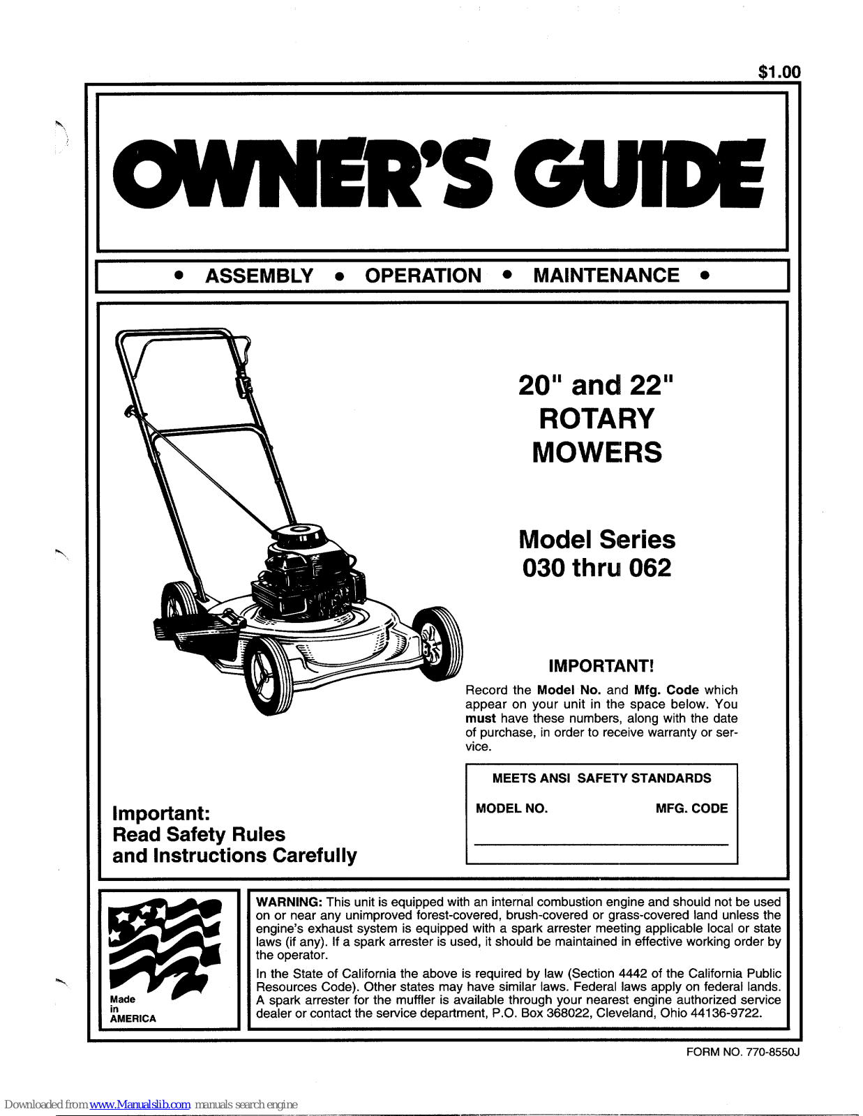 MTD 030 thru 062, 30, 40, 41, 42 Owner's Manual