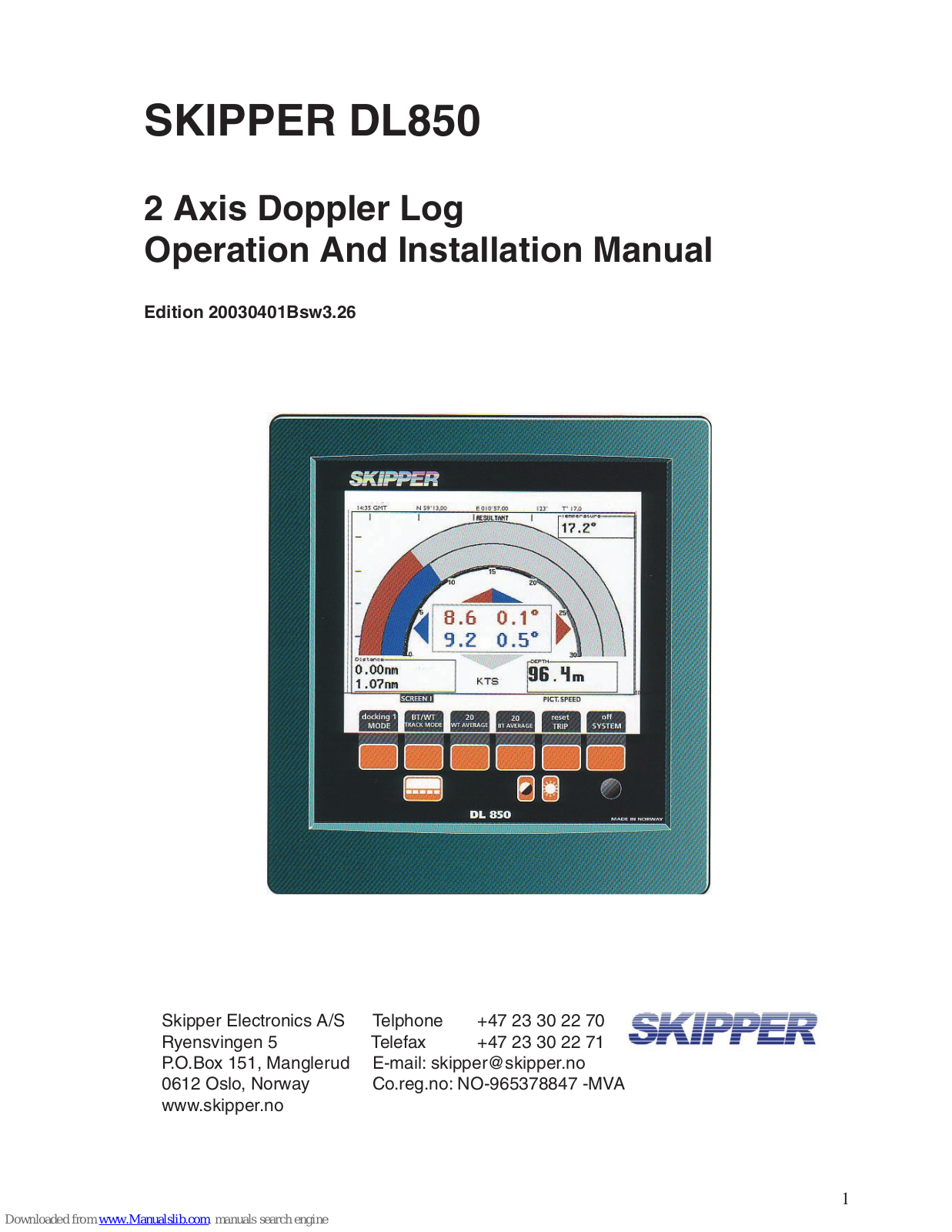 Skipper DL850 Operation And Installation Manual