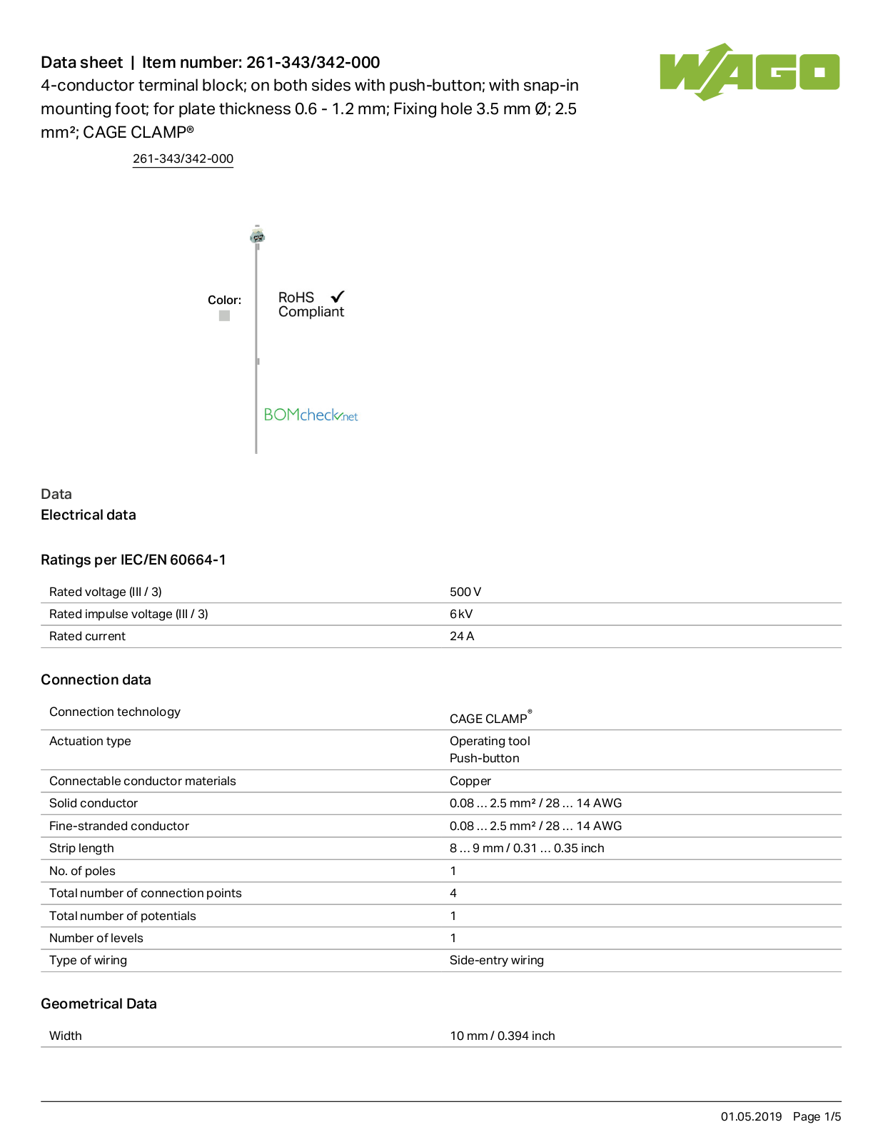 Wago 261-343/342-000 Data Sheet