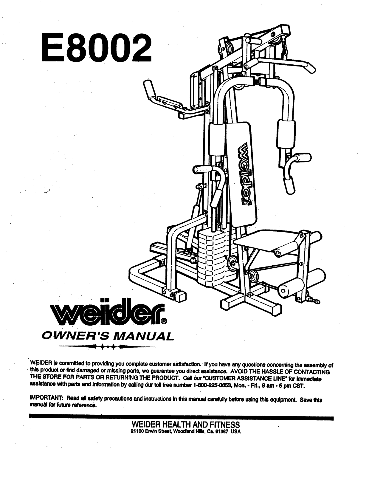 Weider E8002 Owner's Manual