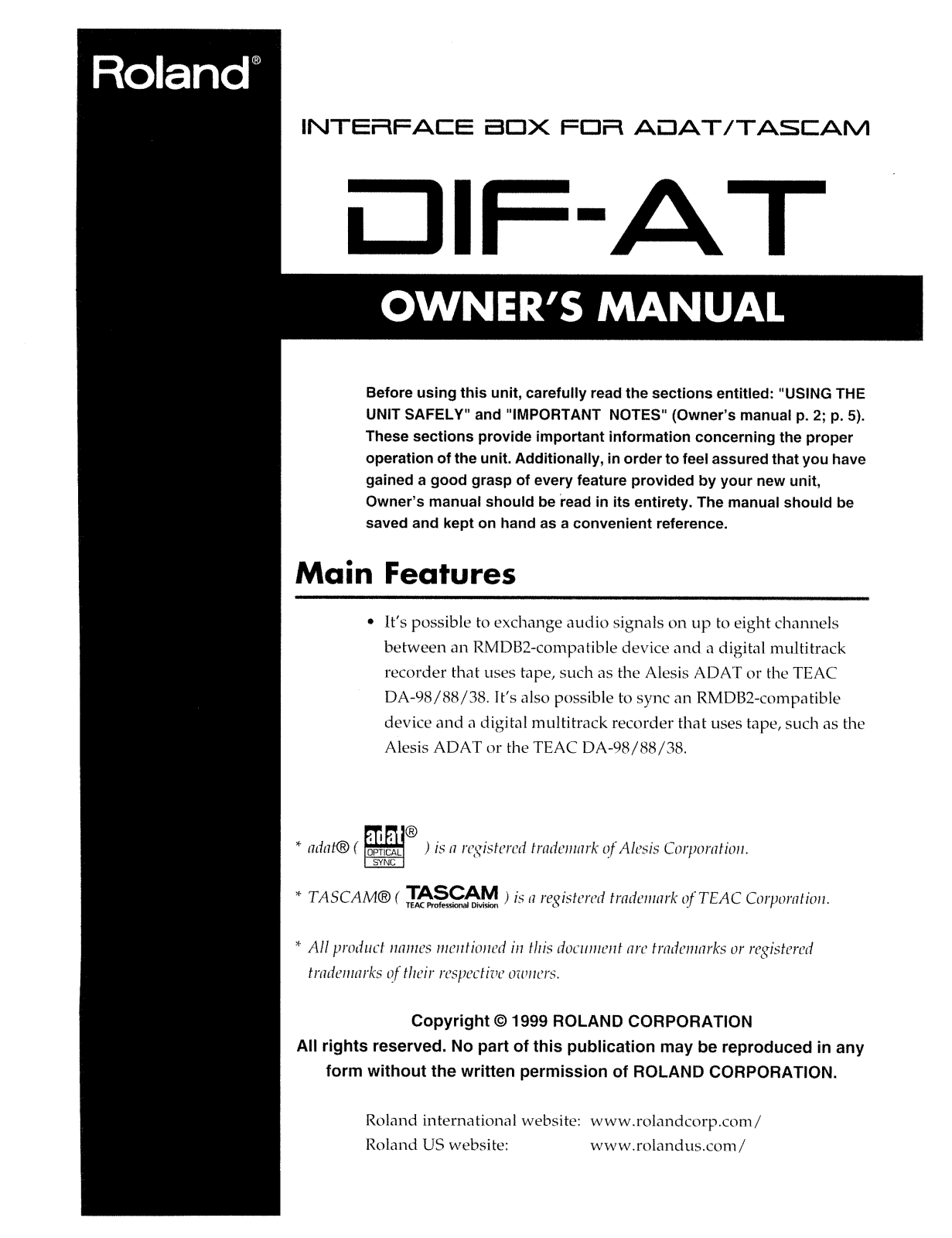 Roland Corporation DIF-AT Owner's Manual