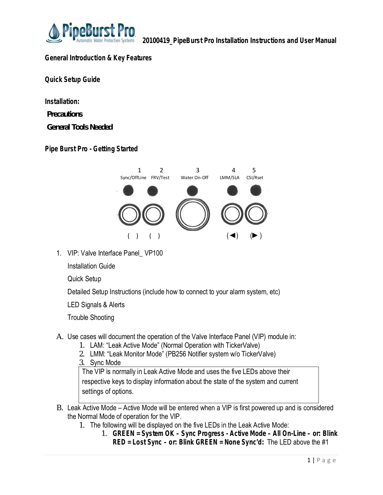 GreenField Direct LCC FT100, VP100, FB100 User Manual