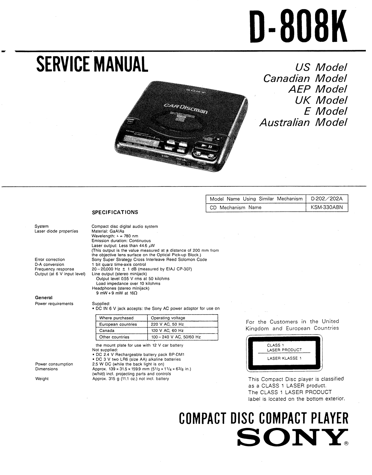 Sony D-808-K Service manual