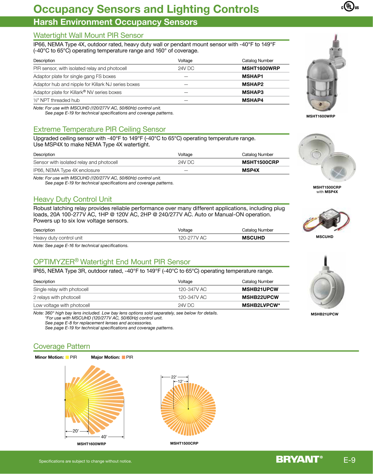 Bryant Electric occupancy sensors, lighting controls Catalog Page