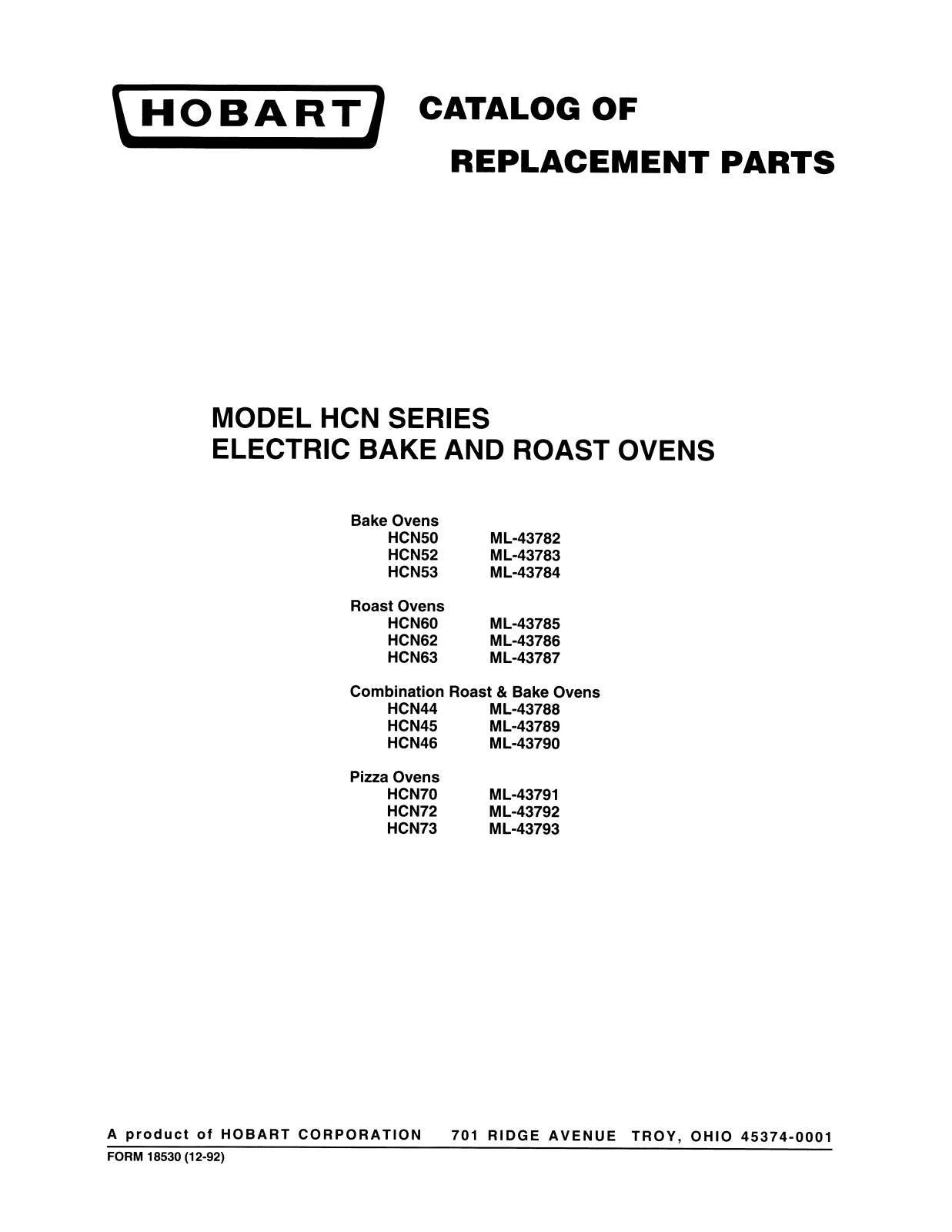 Hobart HCN50 Parts Manual
