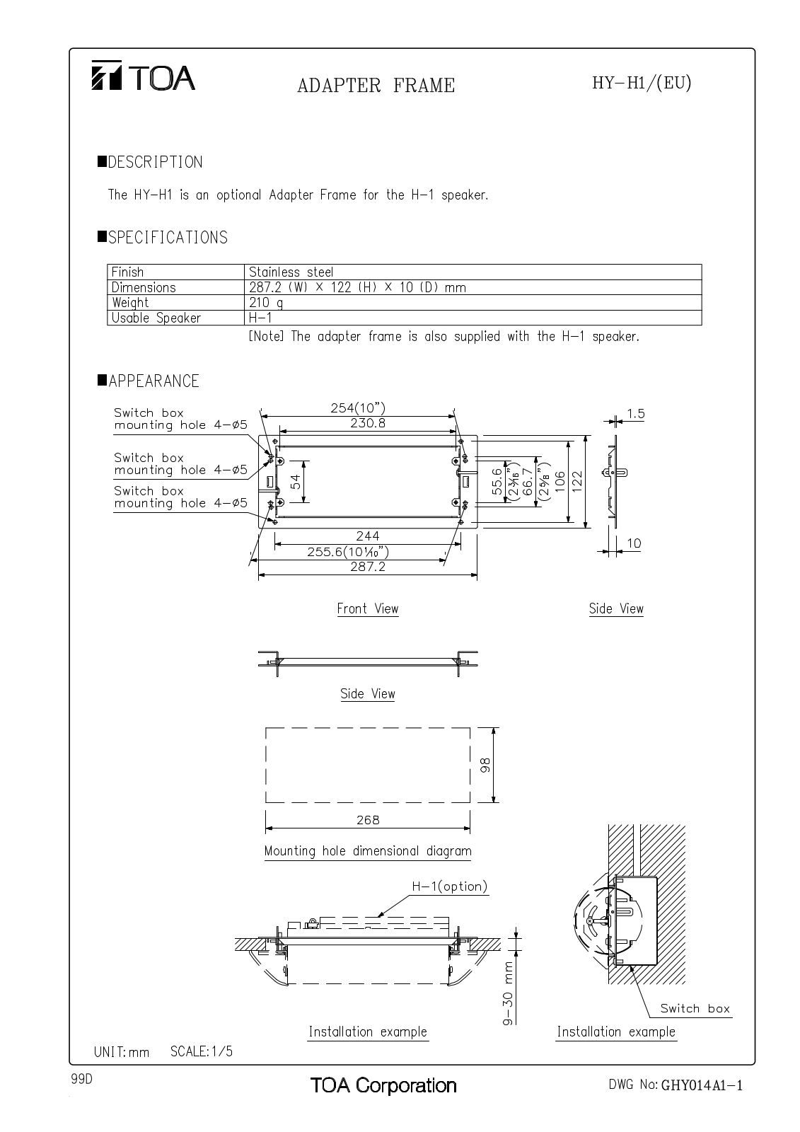 TOA HY-H1 User Manual