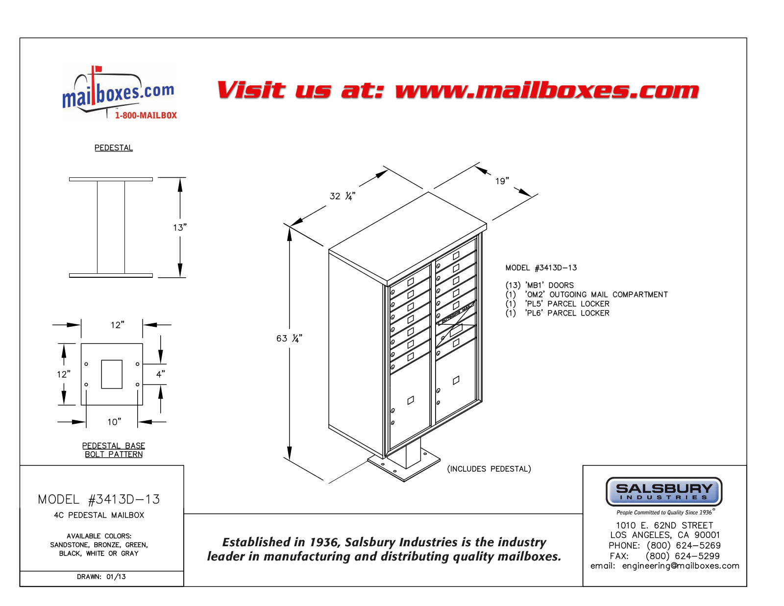 Salsbury Industries 3413D13WHT User Manual