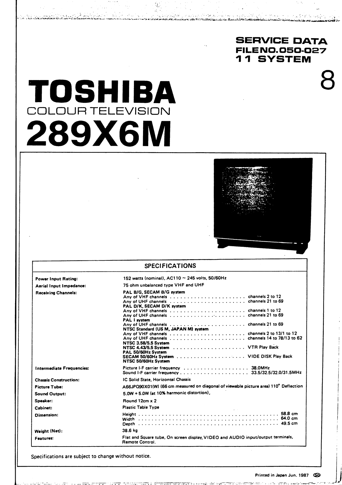 Toshiba 289X6M Service Manual