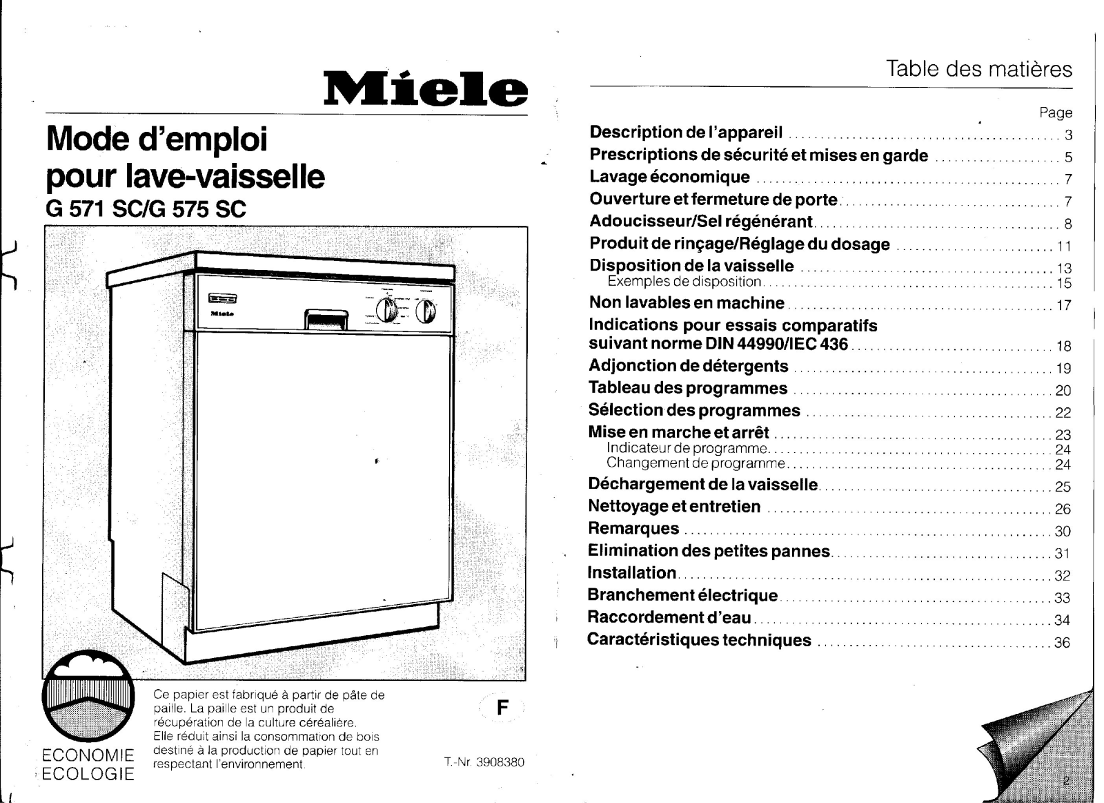 MIELE G 571 User Manual