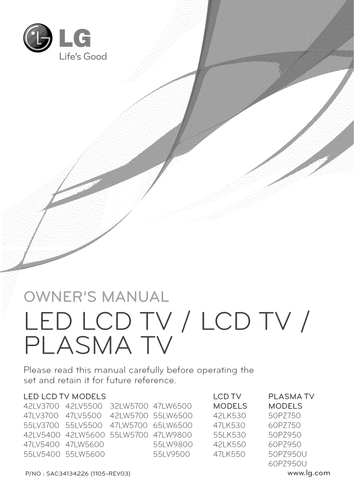 LG 65LW6500, 60PZ750, 55LV5500, 50PZ950, 47LW5600UAAUSYLUR Owner’s Manual