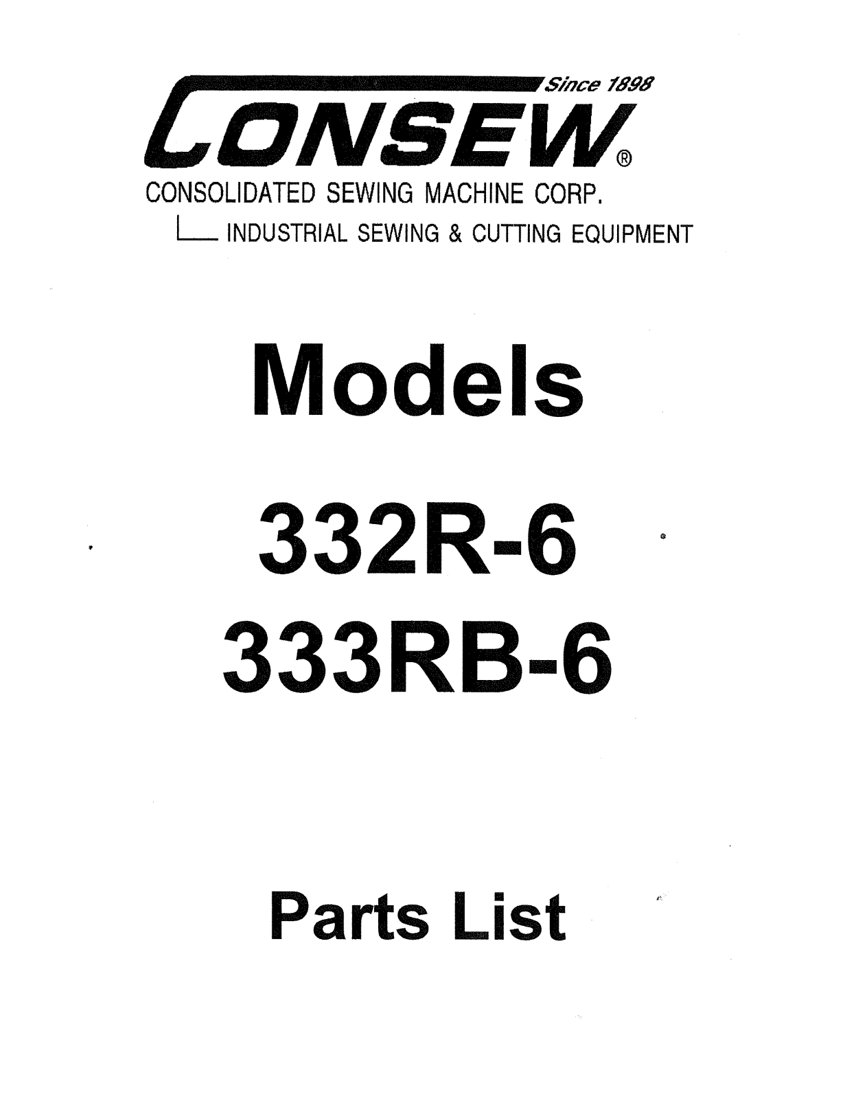 CONSEW 332R-6, 333RB-6 Parts List