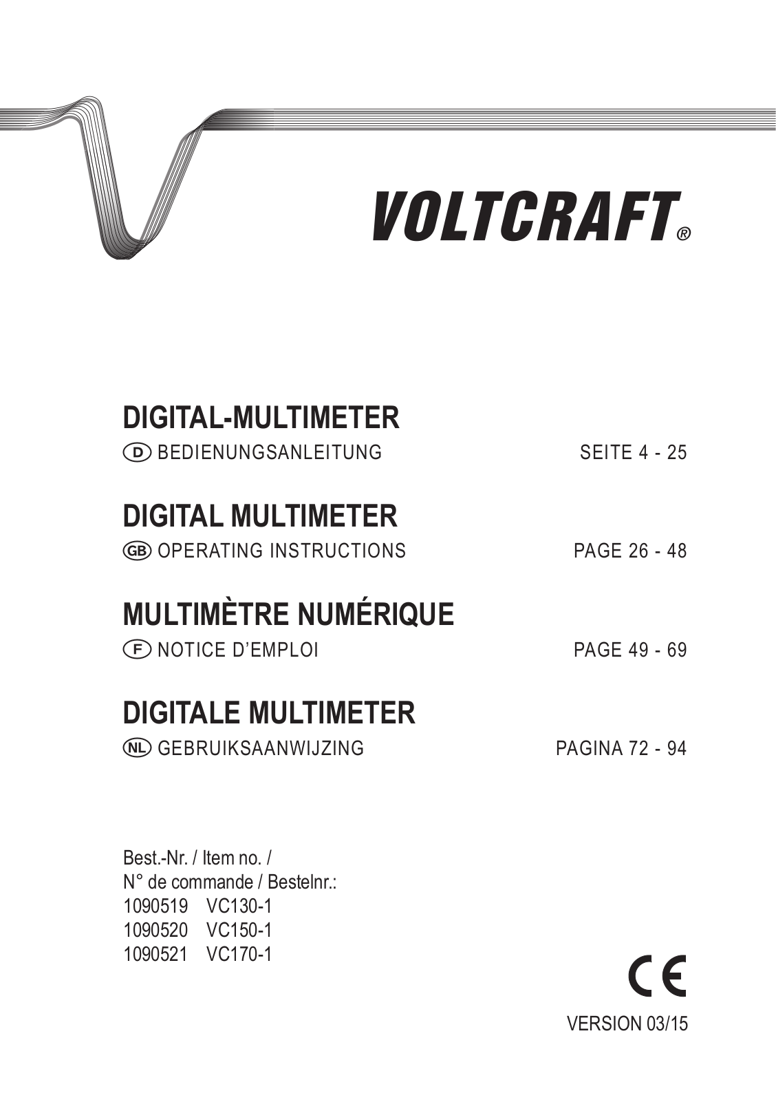 VOLTCRAFT VC170-1, VC150-1, VC-11523365, VC130-1 User guide