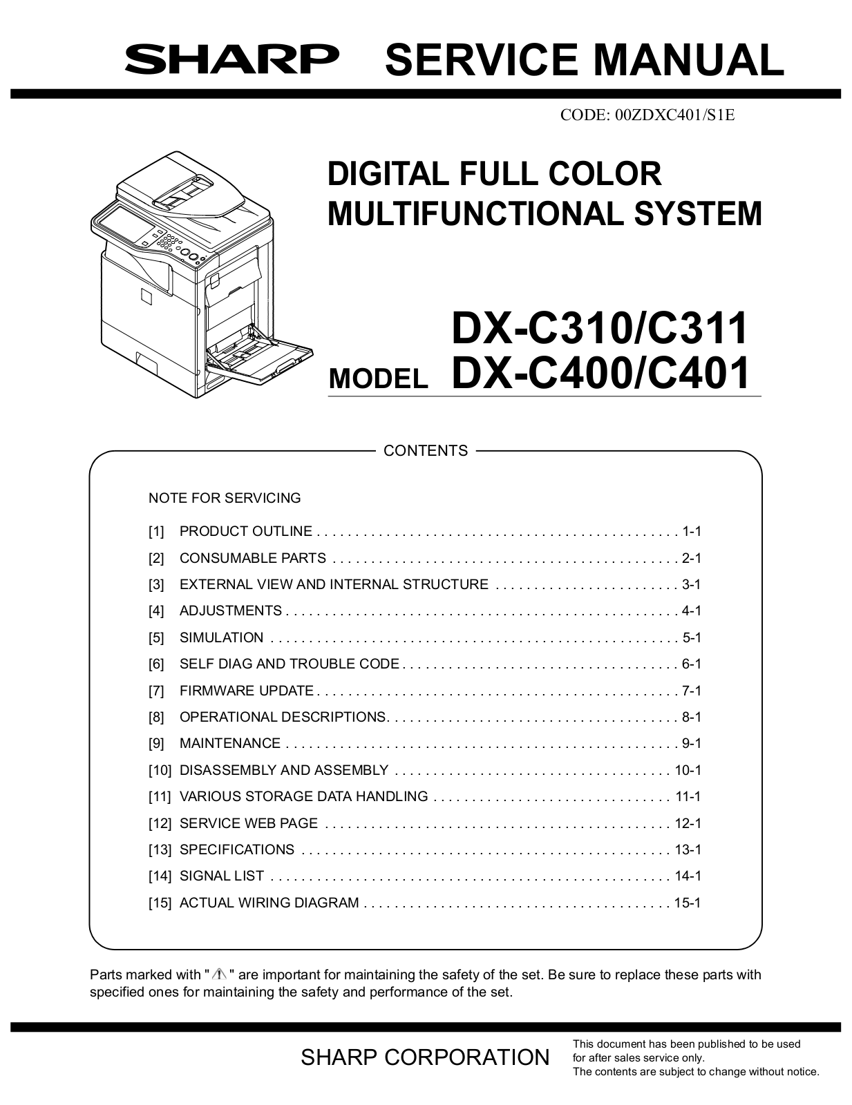 Sharp DX-C310, C311, DX-C400, C401 Service Manual