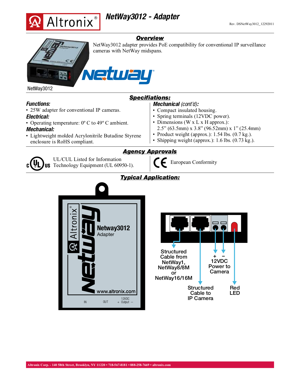 Altronix NetWay3012 Specsheet