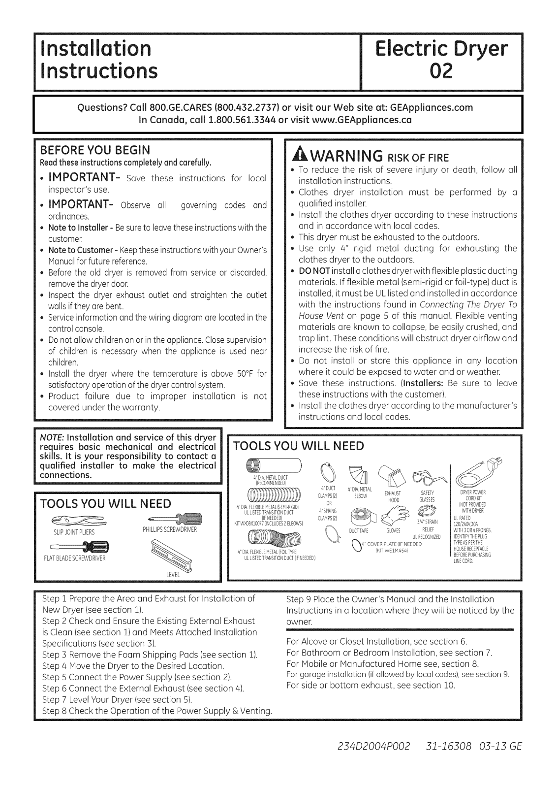 GE GHDN520ED2WS, GHDP490EF0WW, GHDP490EF1WW, GLDP280ED2WS, GLDS560ED2WW Installation Guide - ManualMachine.com