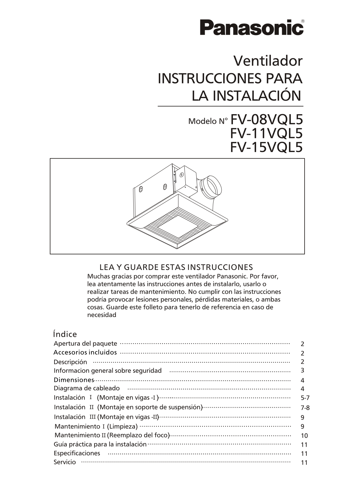 Panasonic FV-08VQL5-4.27, fv08vql5 Installation