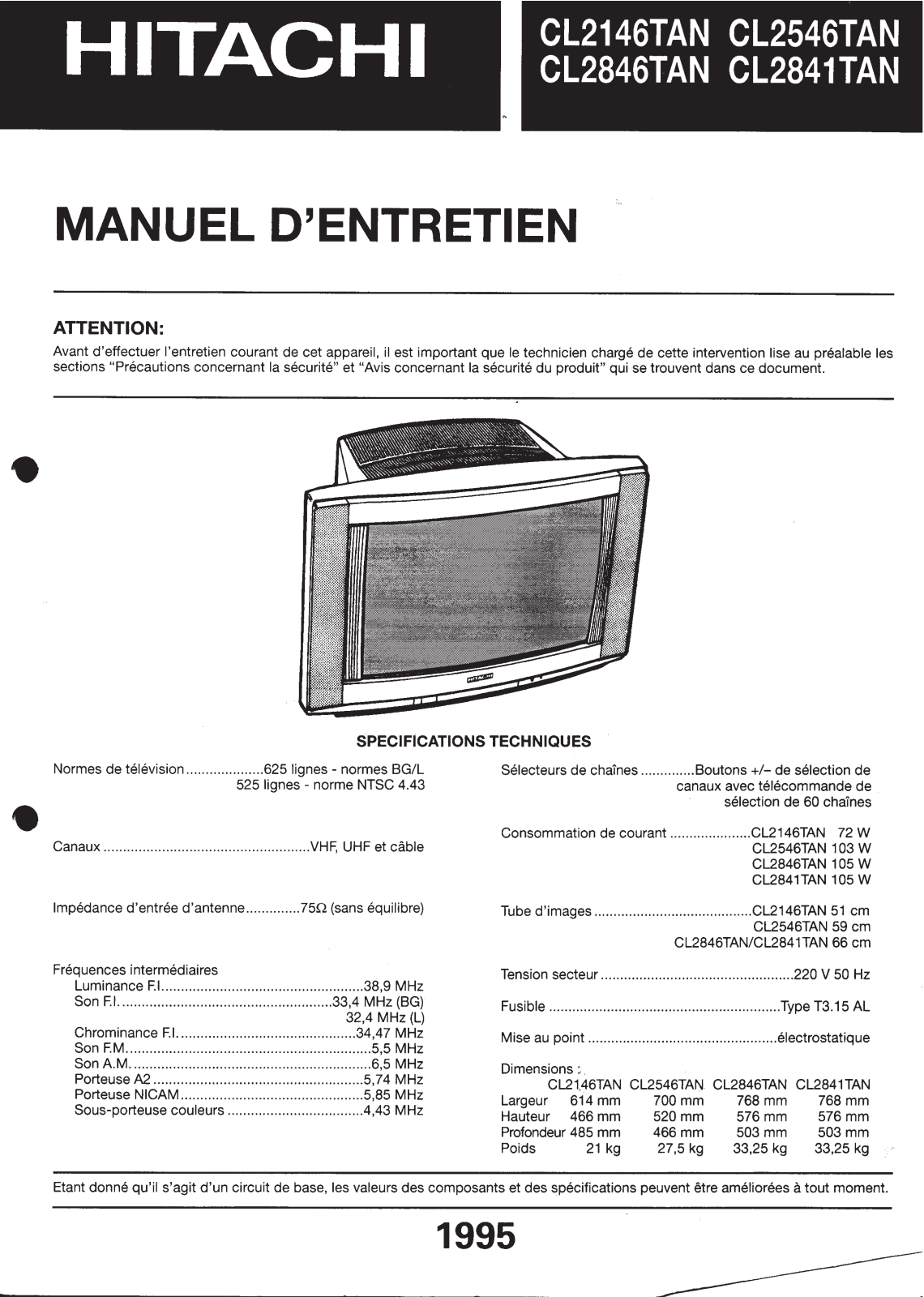 HITACHI CL 2146TAN, CL 2516TAN, CL 2846TAN Service Manual