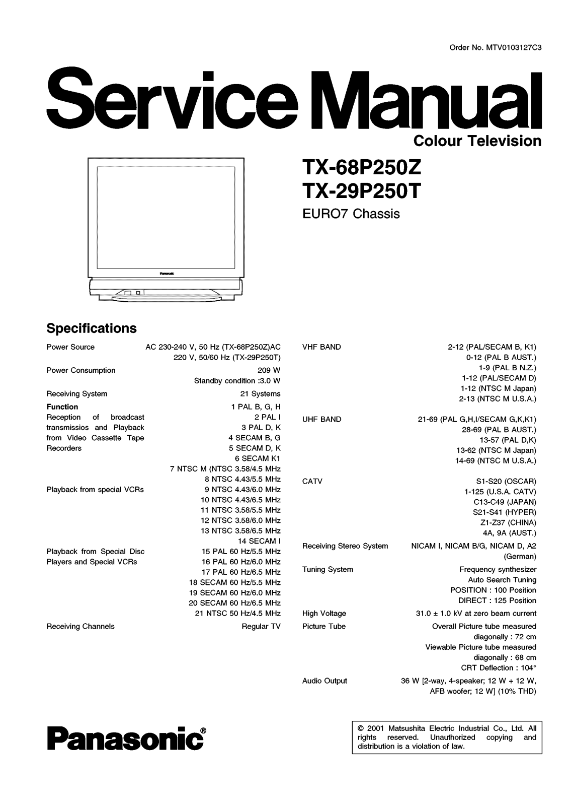Panasonic TX-68P250Z Service Manual