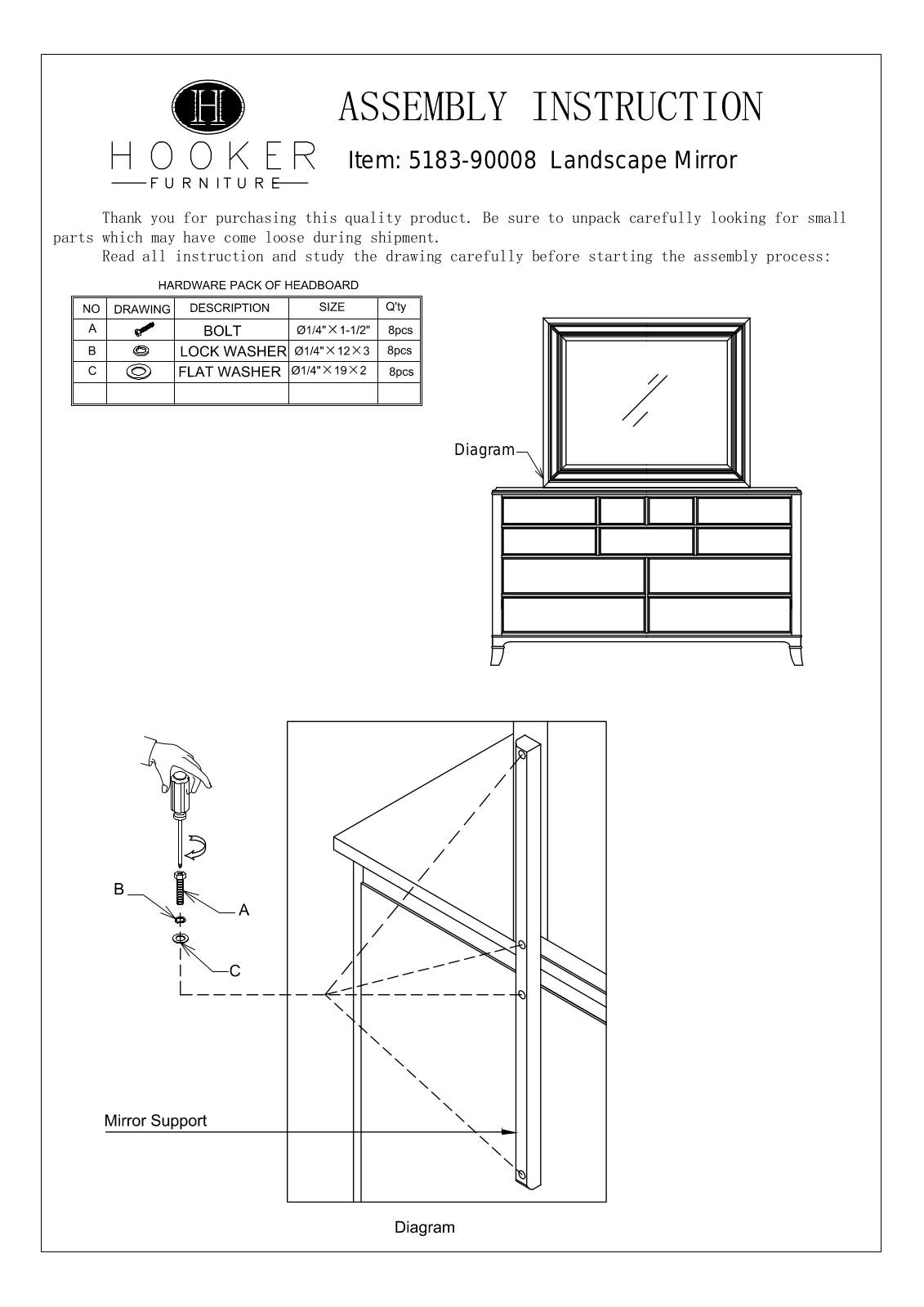 Hooker Furniture 518390008 Assembly Guide