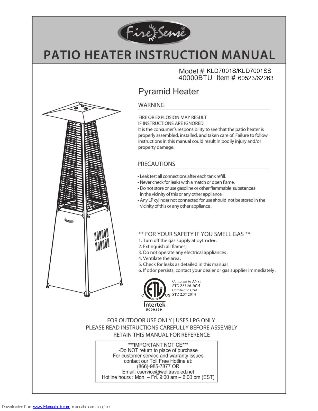 Fire Sense KLD7001S, KLD7001SS Instruction Manual