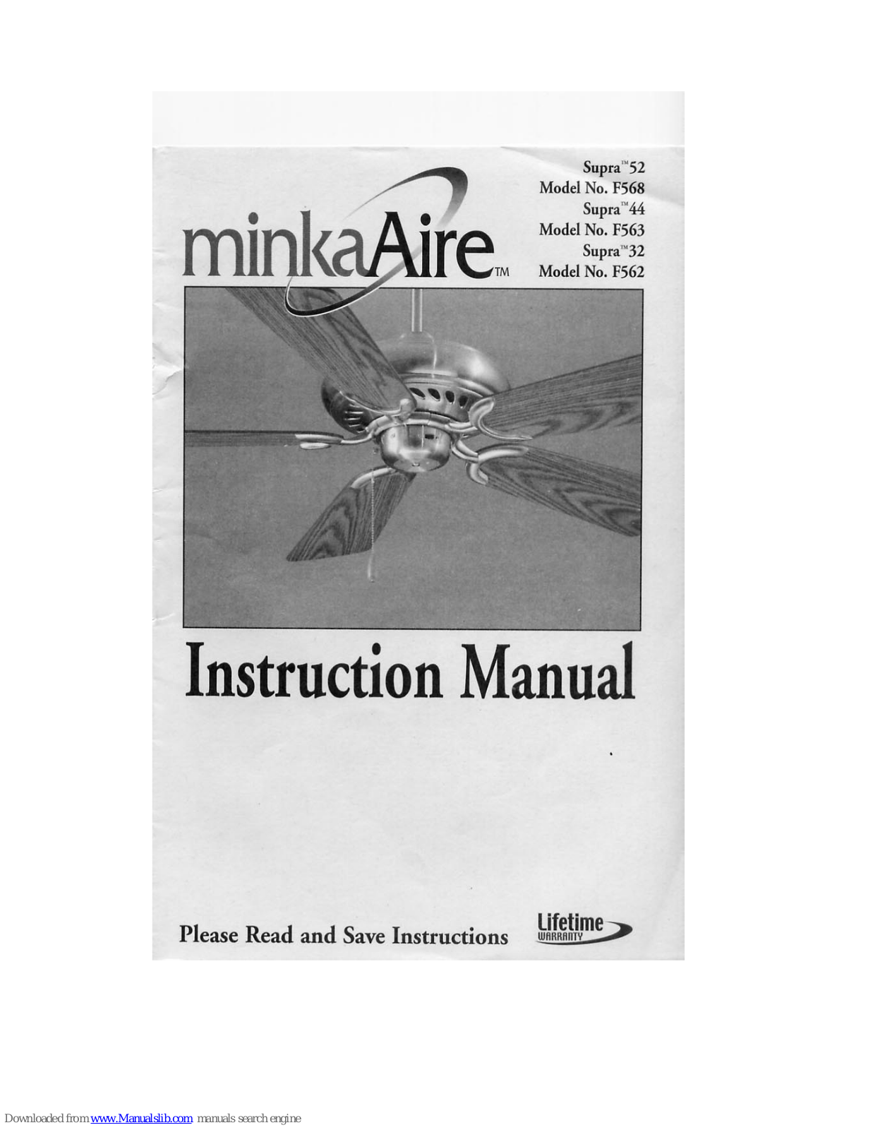 Minka-Aire F568, F563, F562, Sypra 52, Sypra 44 Instruction Manual