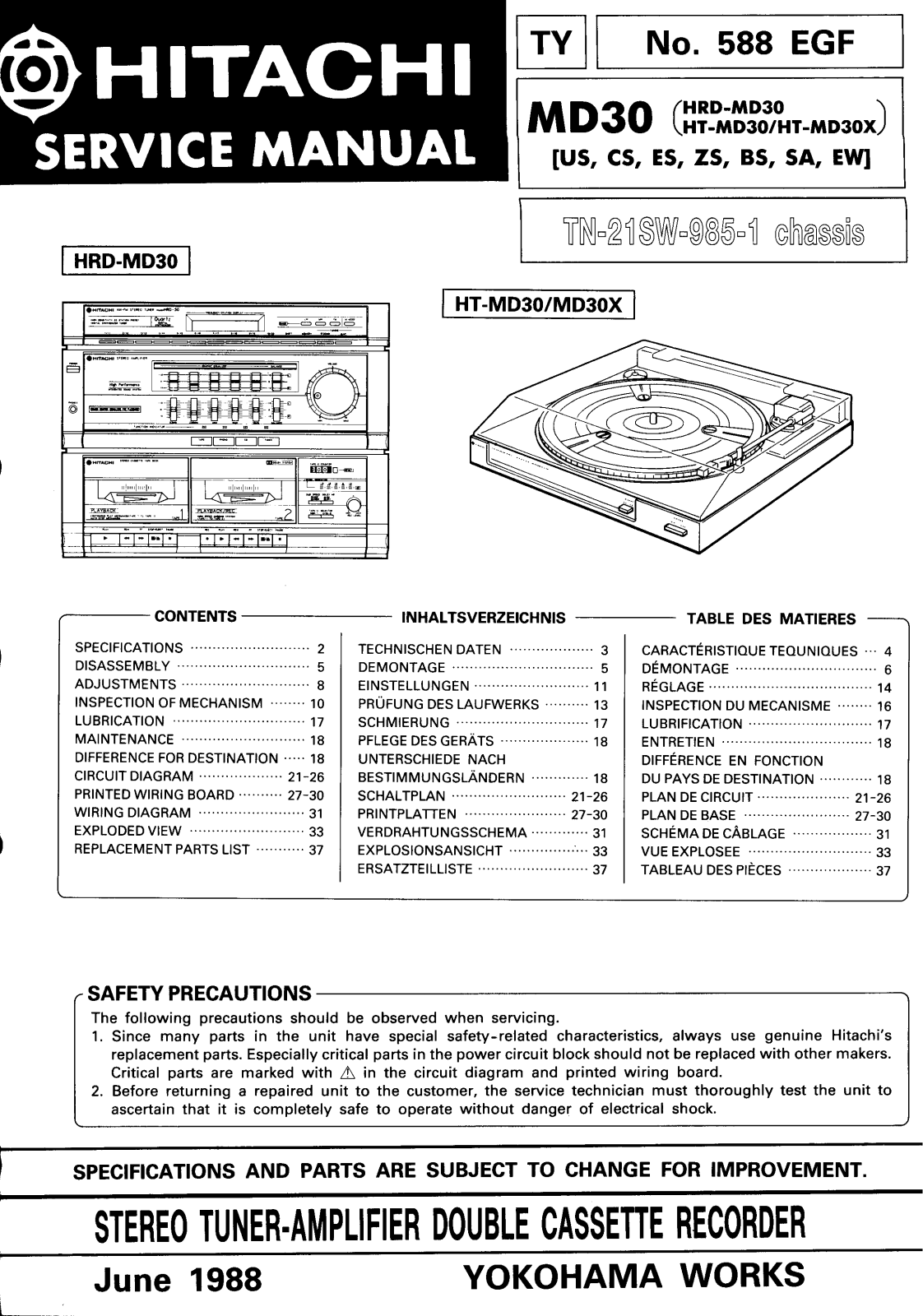 Hitachi MD-30, HT-MD30, HRD-MD30 Service Manual