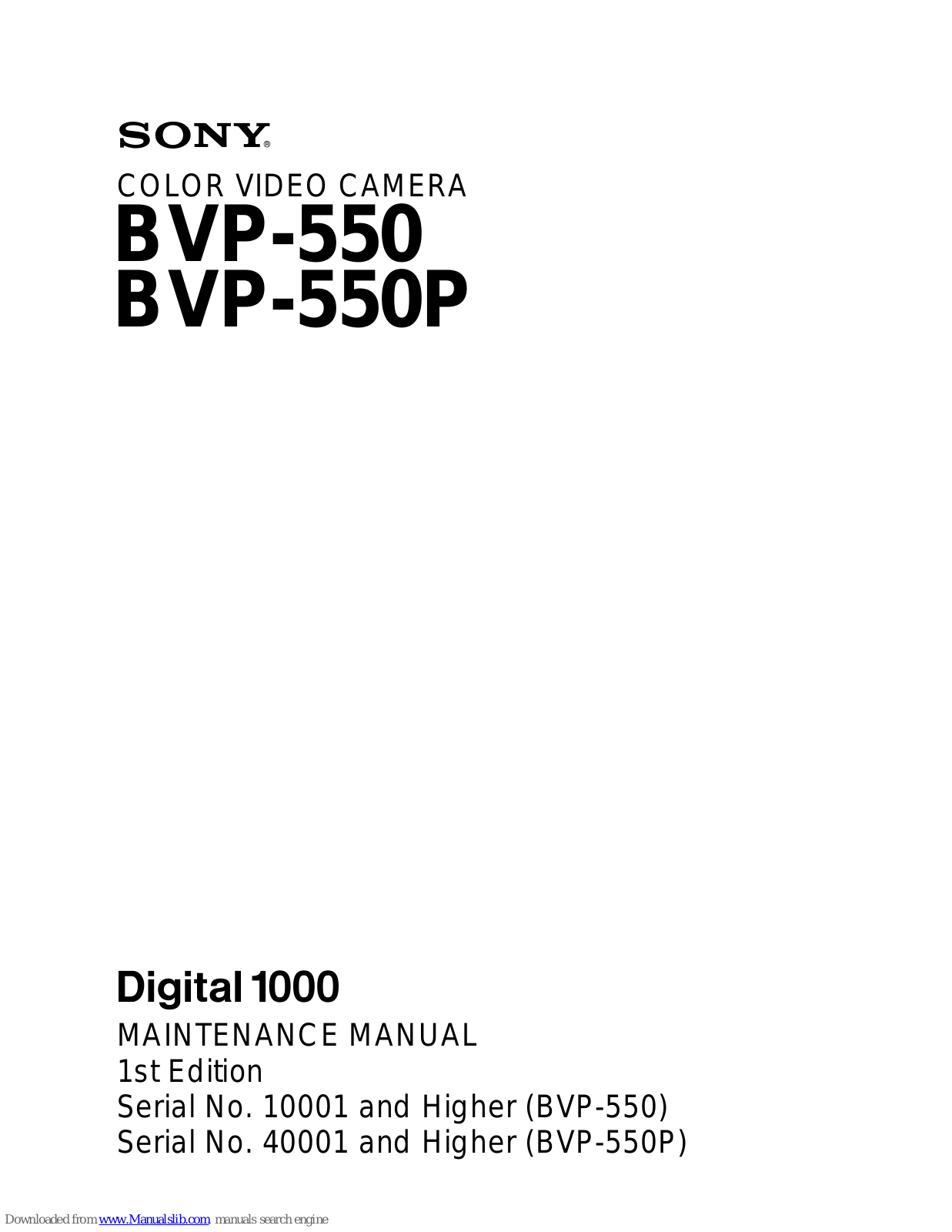 Sony BVP-550, BVP-550P Maintenance Manual