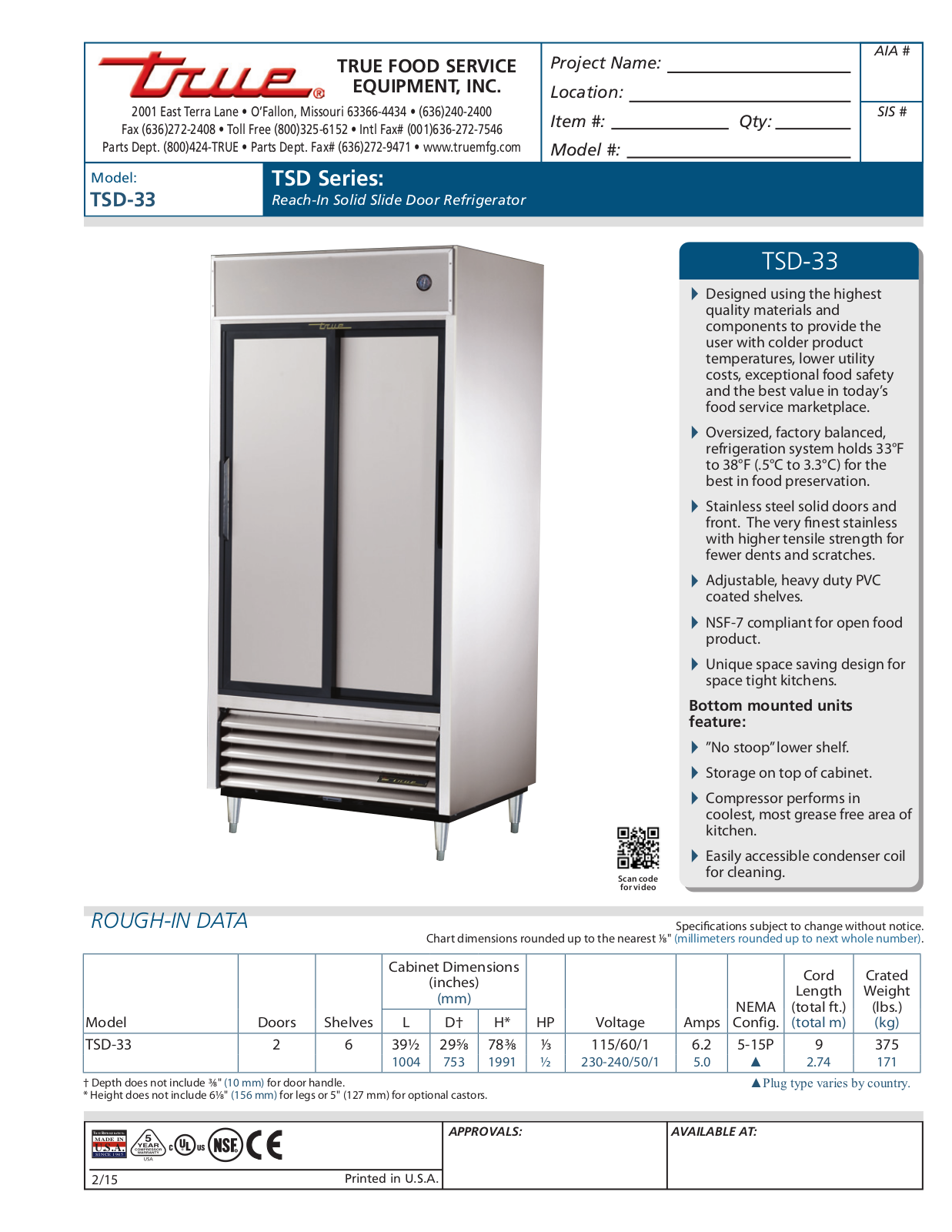 True TSD-33 User Manual