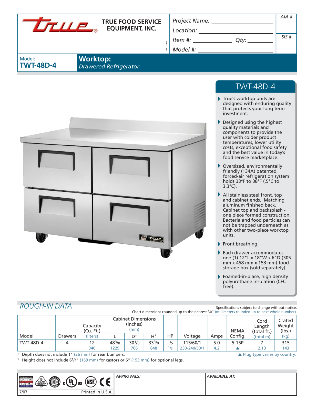 True TWT-48D-4 User Manual