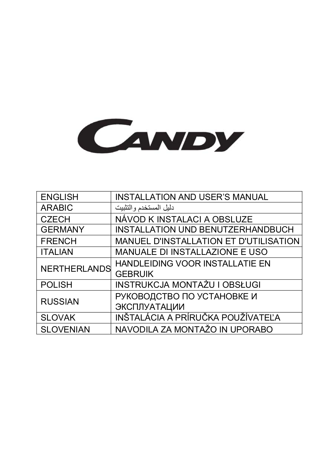 Candy CBG620/1X, CBG620/1N, CBG625/1X, CBG625/1W, CBG625/1N Installation And User Manual