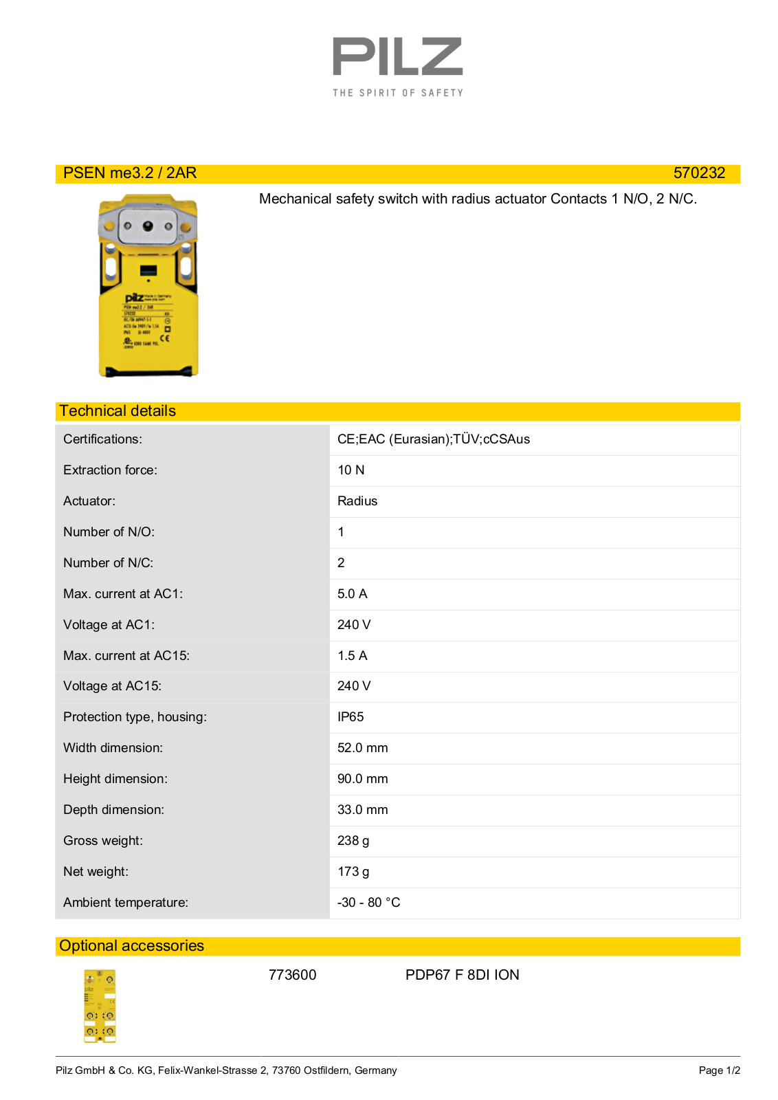 Pilz 570232 Data Sheet