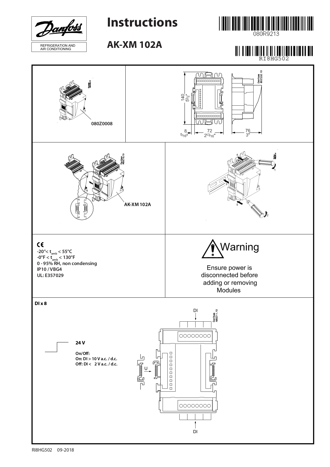 Danfoss AK-XM 102A Installation guide