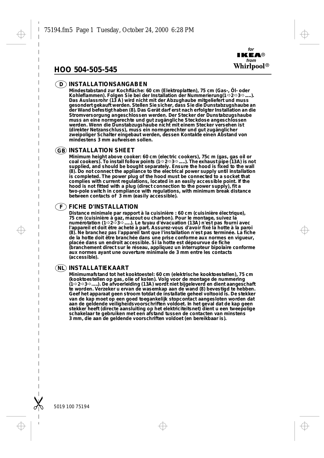 Whirlpool HOO 544 W, HOO 545 S INSTRUCTION FOR USE